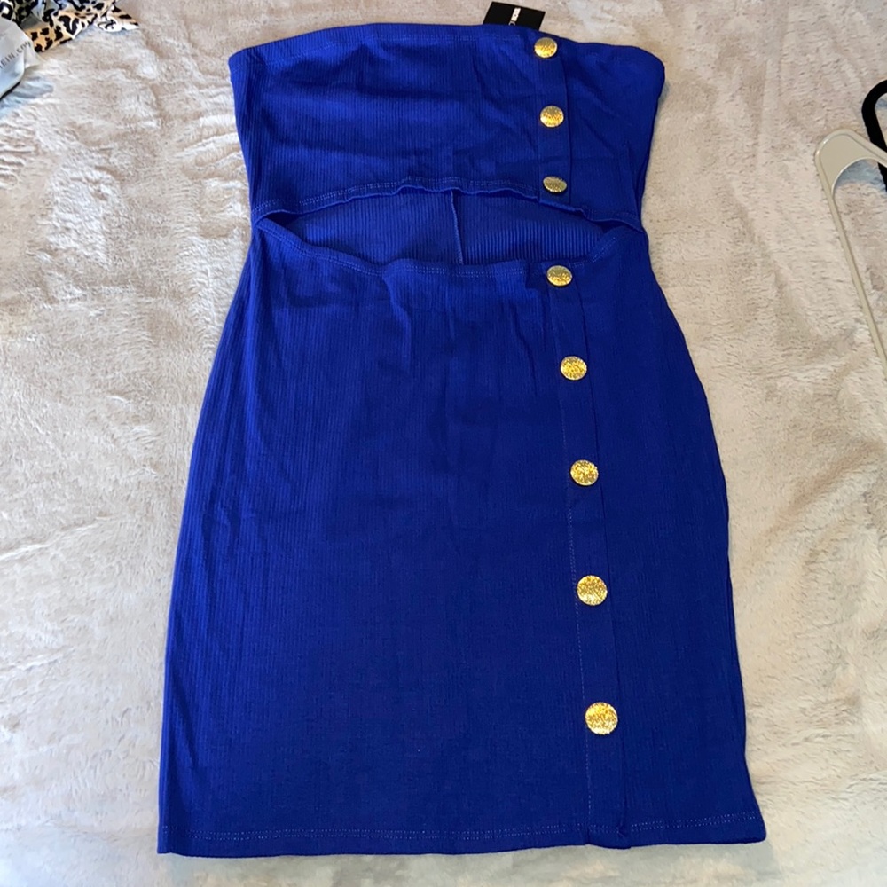 Fashion Nova Tube dress. Peekaboo waist Size XL Color Blue/Gold